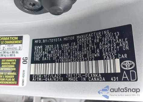 2014 Toyota Corolla Le Premium from USA, damaged, VIN 2T1BURHE5EC031372